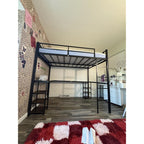 Full Loft Bed with Desk & Shelves for Teens/Adults, Guardrails, Ladder