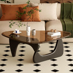 Coffee Table for Living Room Mid Century Modern Center Table with Glass Top and Wood, 32 Inch, Brown/Black