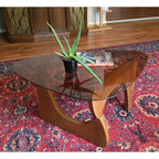 Coffee Table for Living Room Mid Century Modern Center Table with Glass Top and Wood, 32 Inch, Brown/Black