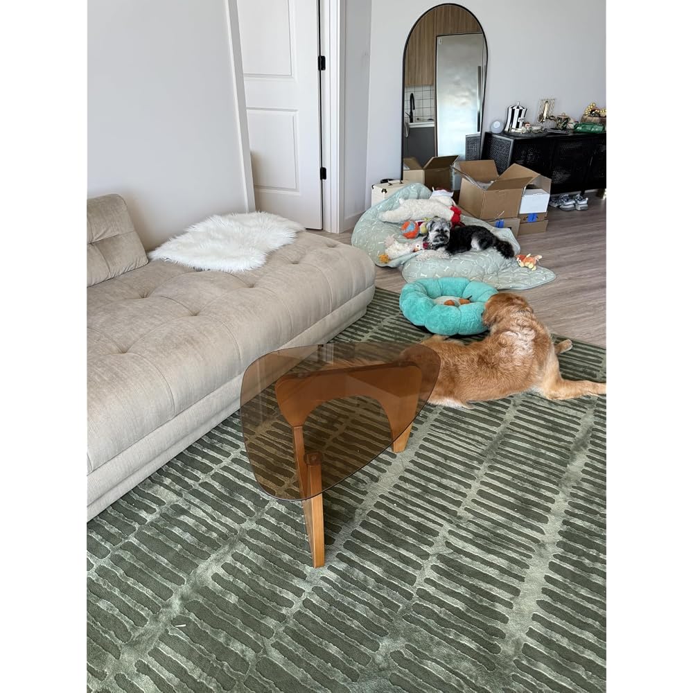 Coffee Table for Living Room Mid Century Modern Center Table with Glass Top and Wood, 32 Inch, Brown/Black