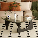 Coffee Table for Living Room Mid Century Modern Center Table with Glass Top and Wood, 32 Inch, Brown/Black