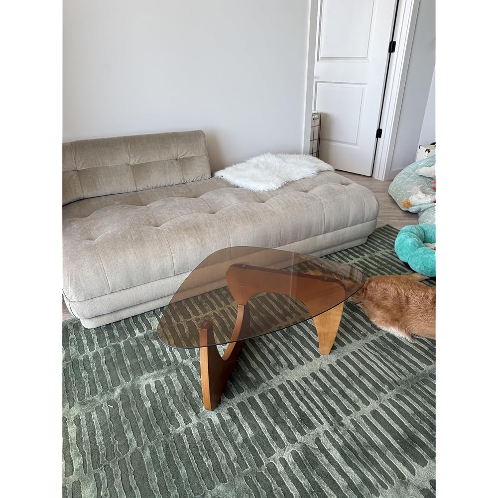 Coffee Table for Living Room Mid Century Modern Center Table with Glass Top and Wood, 32 Inch, Brown/Black