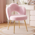 Vanity Chair with Gold Legs, Fluffy Makeup Chair for Bedroom, Pink