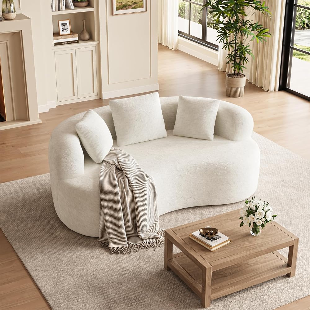 66" Boneless Loveseat Sofa Modern Curved Couch for Small Spaces Cream White